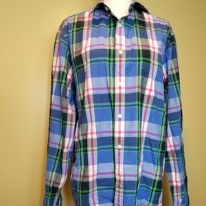 Plaid Merona casual button up tailored fit. Size L